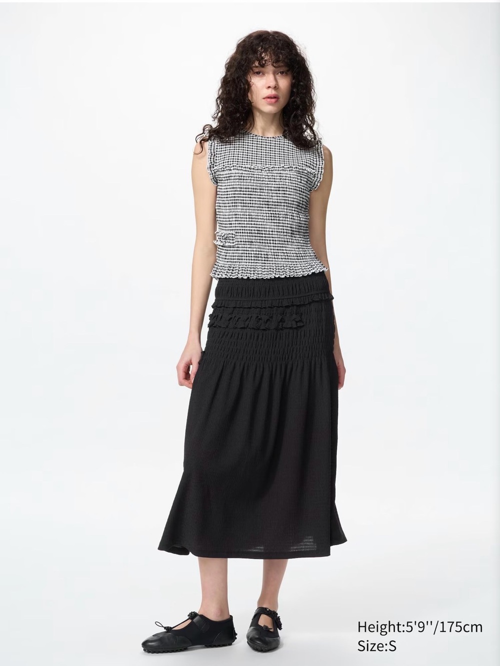 Cecilie Bahnsen x Uniqlo Black & White Gingham Ruffle Sleeveless Top - Picture 2 of 6
